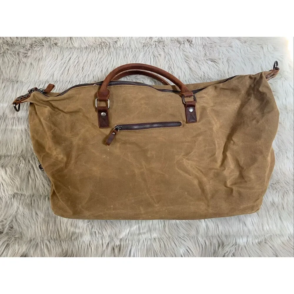 NEWHEY Carry On Duffel Bag Canvas/Genuine Leather Brown
